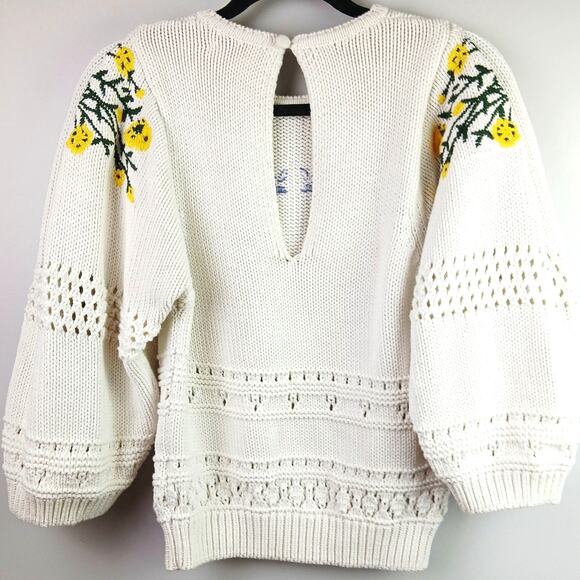 ba&sh SZ M Miro Knit Floral Embroidered Organic Cotton Pullover Sweater $375 - Picture 5 of 7